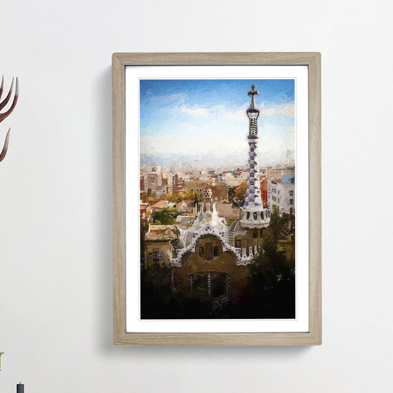 Parc Guell in Barcelona Spain - Framed Print, 36cm H x 27cm W x 2cm D, Oak Framed