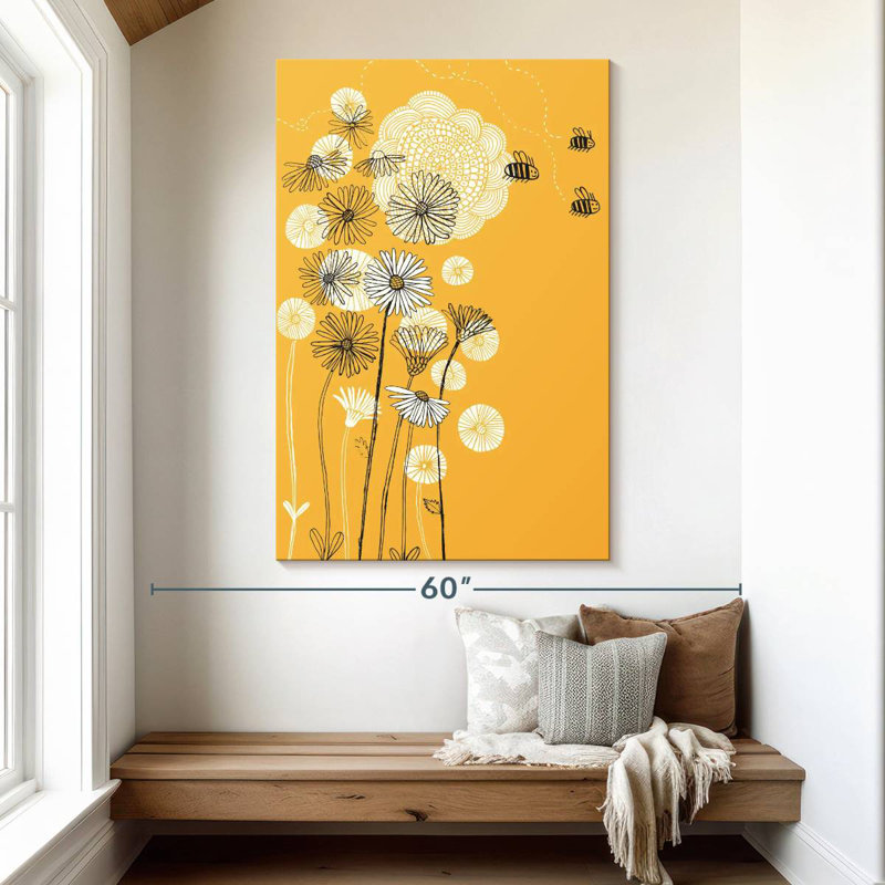 Harnek, abeilles et marguerites, H 51 po x l 34 po
