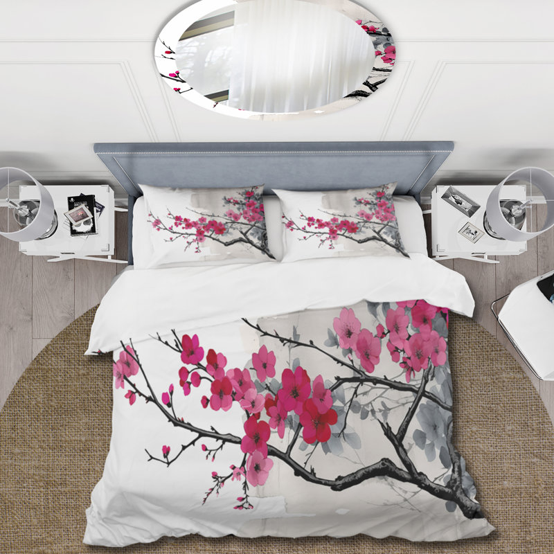 Ensemble de housse de couette en microfibre / polyester Asian Art Sumi Blossom II