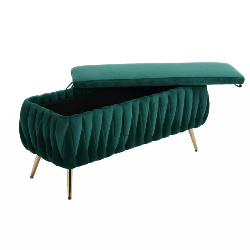 Banc de rangement en velours Jeneca, Émeraude