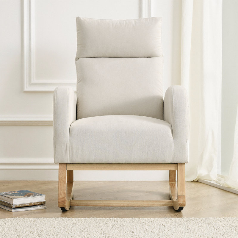 Chaise berçante moderne à dossier haut avec poches latérales Welike, velours côtelé beige, Beige