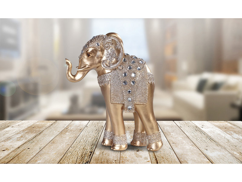 9"H Standing Long Legged Elephant with Gem Slim Elephant in Gold and Silver Figurine
