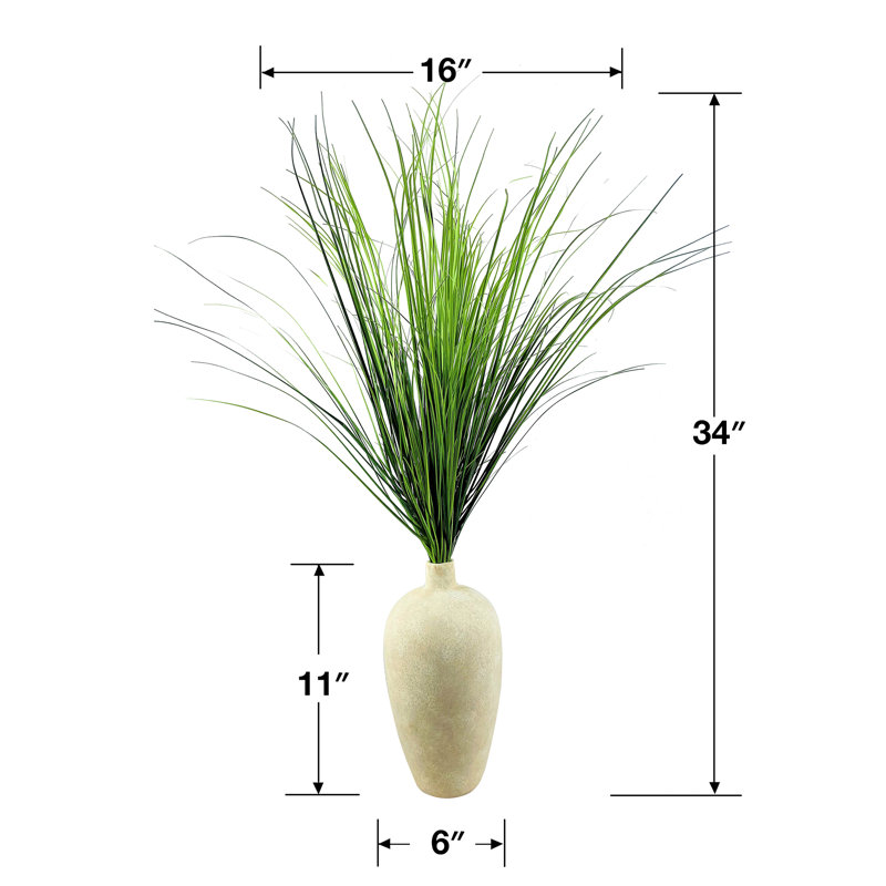 34 " H Faux Onion Grass in Stone Decorative Vase