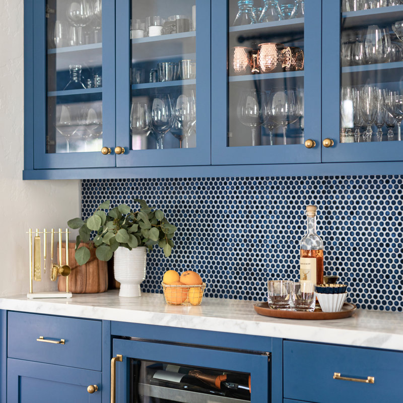 Hudson 0.8" x 0.8" Porcelain Penny Round Mosaic Wall & Floor Tile, Blue