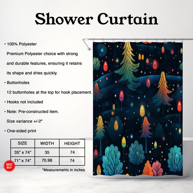 Magic Woods - Rideau de douche Premium, H 74 po x l 71 po