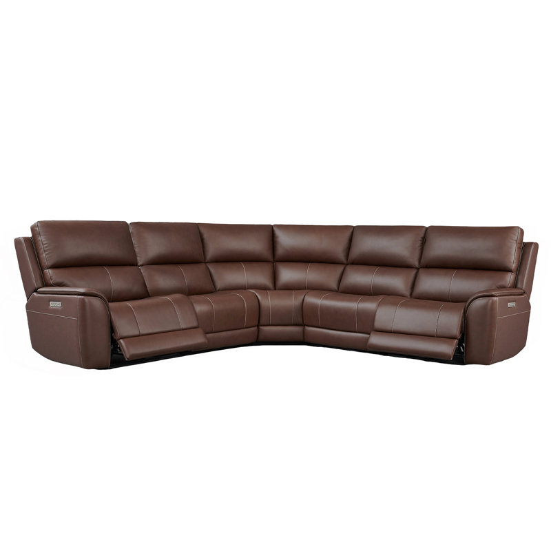 Canapé modulaire inclinable en cuir surdimensionné de 123 po à triple puissance inclinable avec soutien zéro, Marron foncé