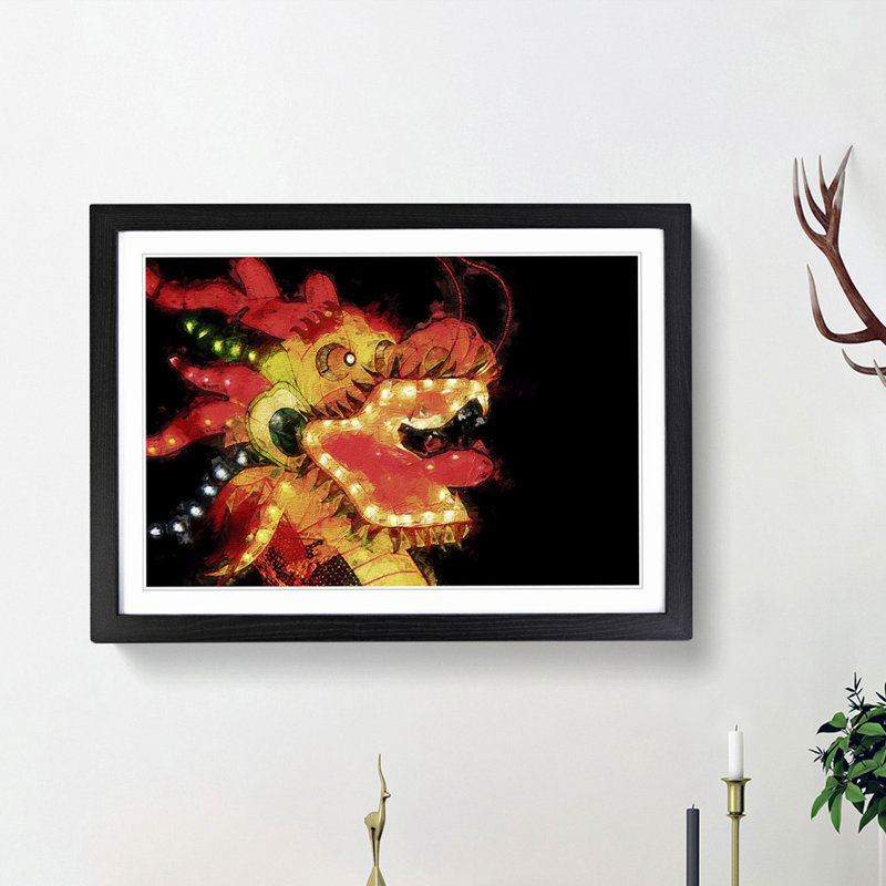 Chinese Dragon - Picture Frame Painting Print, Black Framed, 36cm H x 48cm W x 2cm D