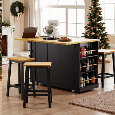 Chariot mobile pour îlot de cuisine avec abattant, prise électrique, supports