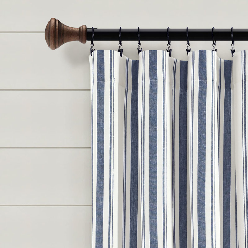 Paire de rideaux de fenêtre en coton rayé teint en fil, l 42 po x L 84 po, bleu marine - charme rustique moderne classique - tissu de coton écologique (lot de 2)