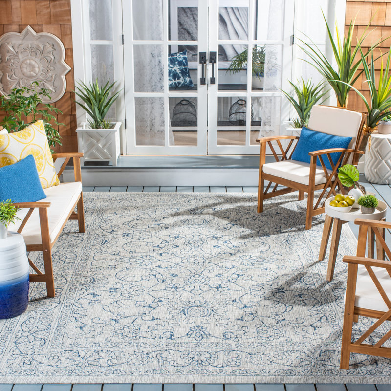 Tapis oriental d'intérieur / extérieur Bismark Performance, Rectangle 5 pi 3 po x 7 pi 7 po, Grey/Navy