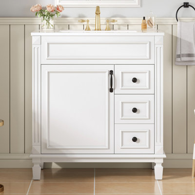 Meuble-lavabo moderne avec lavabo en céramique et tiroirs de rangement
