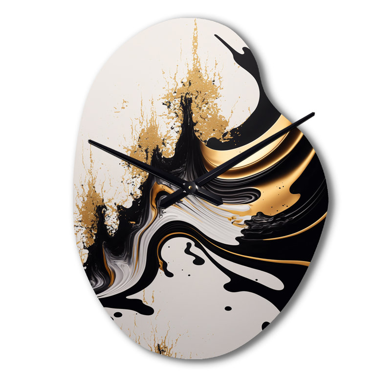 Vague noire et dorée - horloge murale asymétrique abstraite, Petit