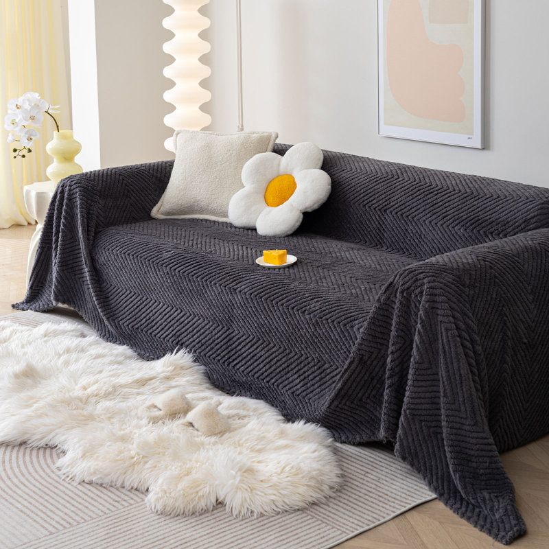 Housse pour canapé en molleton de coton de couleur unie minimaliste, H 71 po x l 118 po x P 0,2 po, Nylon noir