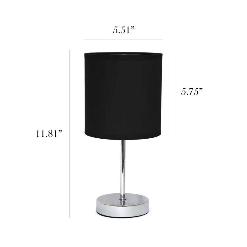 Amandev Simple Designs Mini Basic Table Lamp with Drum Fabric Shade, Black