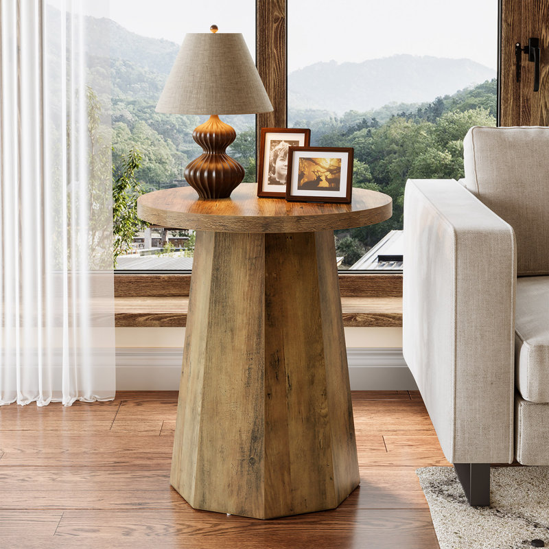Farmhouse Round End Table with Octagonal Base