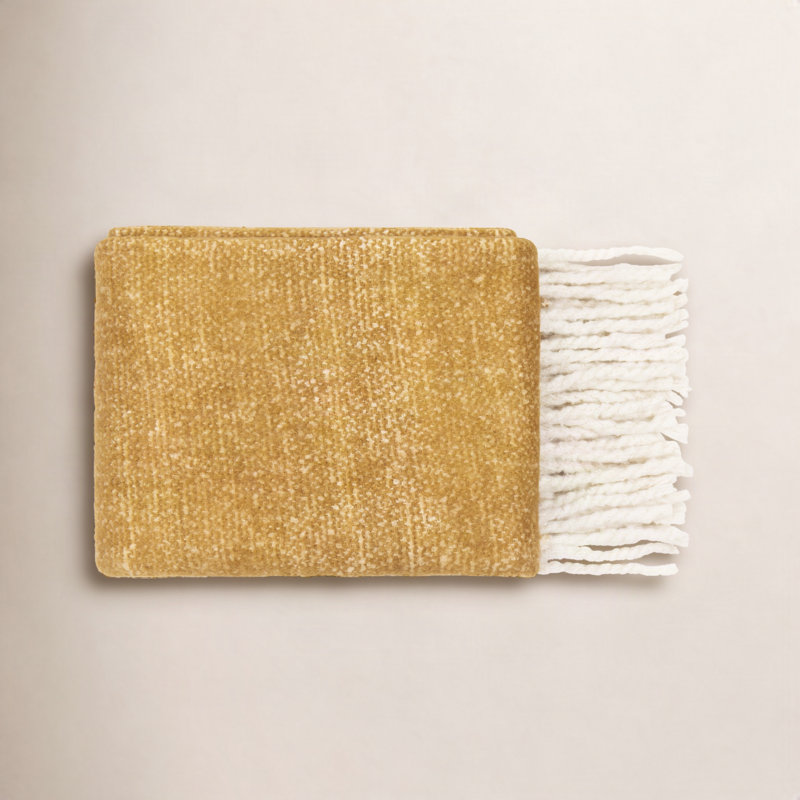 Morris Hand Woven Throw Blanket, Yellow/Beige