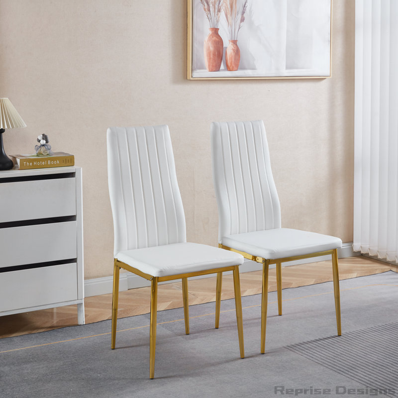 Ensemble de 4 chaises de salle à manger, Blanc, Doré