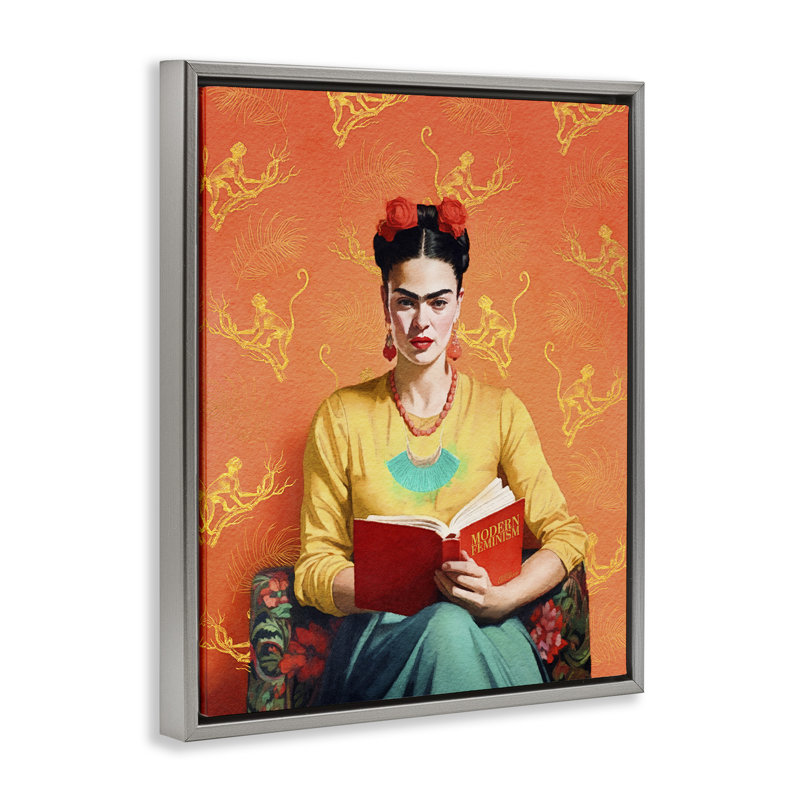 Modern Frida Kahlo par Amanda Greenwood, Cadre flottant gris lustré, H 31 po x l 25 po