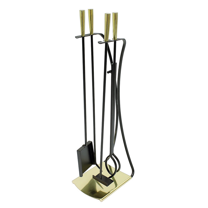 Ensemble d'outils de foyer en fer 5 pièces Haseeb, Laiton poli