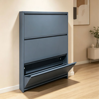 Armoire à chaussures en métal avec 3 tiroirs rabattables, range-chaussures mural, étagère à chaussures étroite et étroite pour le vestibule