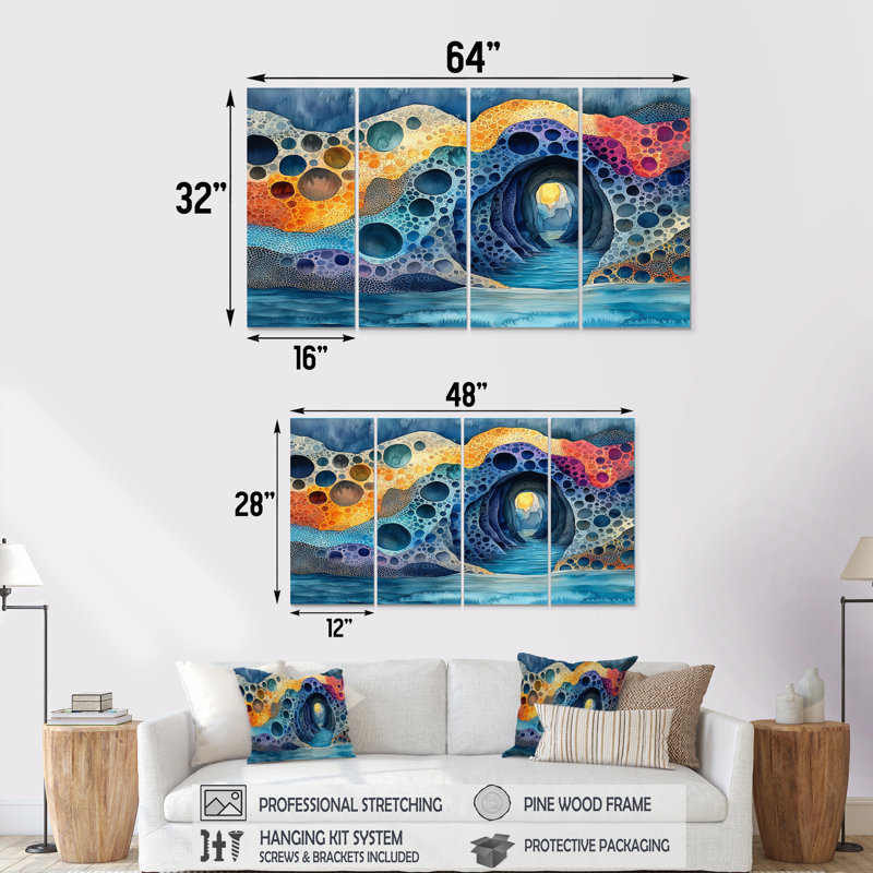«Blue and Orange Coastal Reef», ensemble d'art mural corail, H 28 po x l 48 po