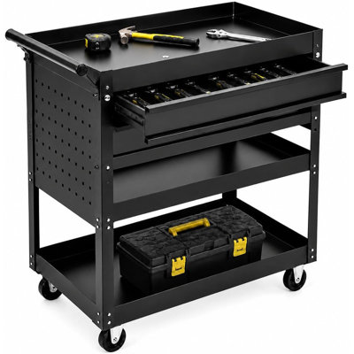 30" Rolling Tool Cart with Wheels, 3-Tier Steel Utility Cabinet with 2 Drawers & Casters, Heavy Duty for Garage Workshop