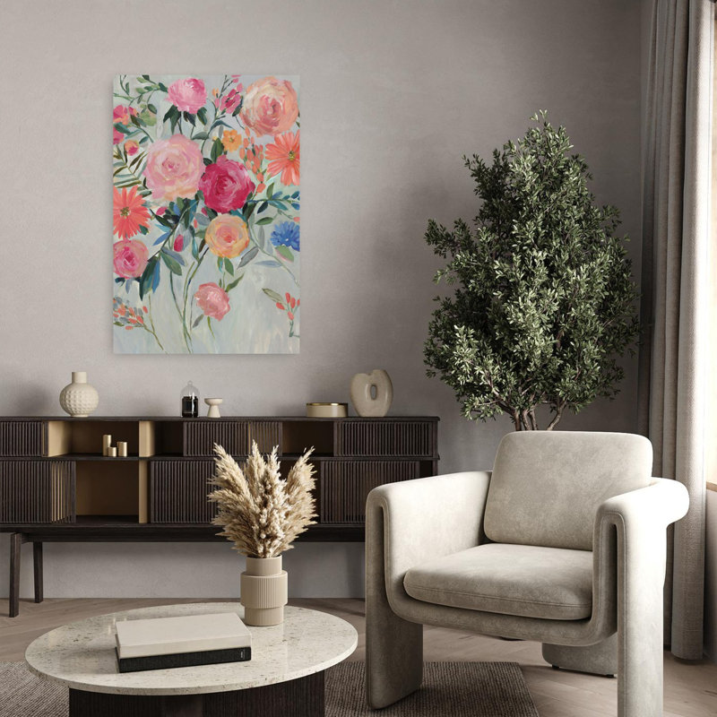 Art floral heureux, joyeux, coloré, vibrant, nature, H 36 po x l 24 po