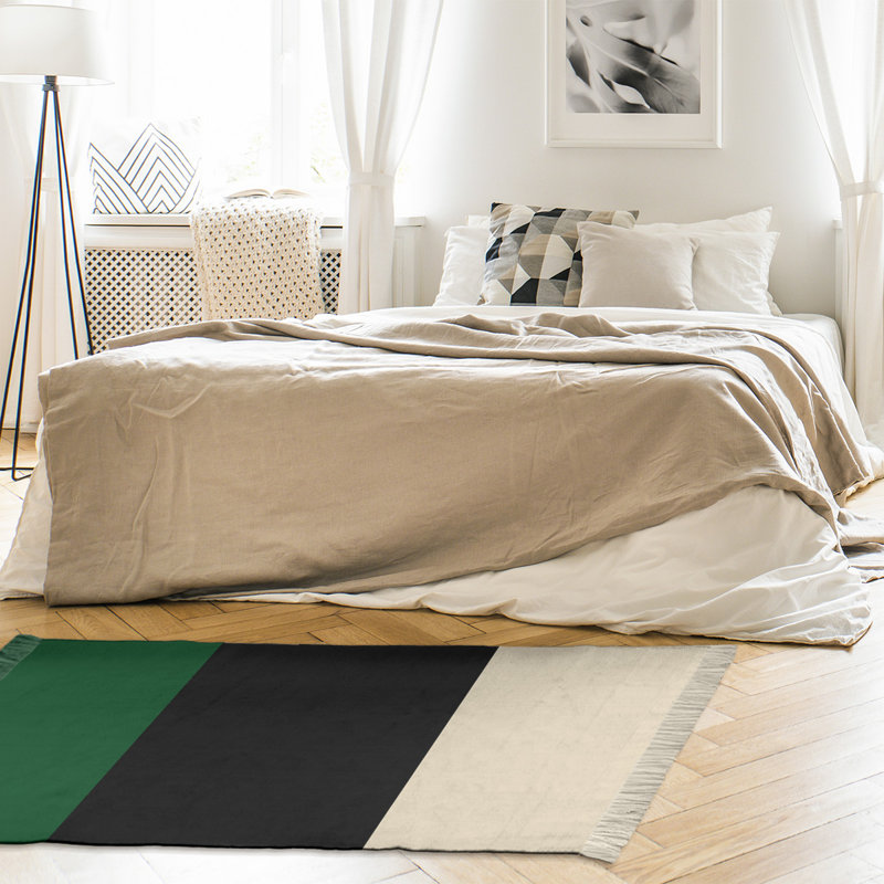 Tapis à rayures 4,6 pi x 5,5 pi vert/noir/crème