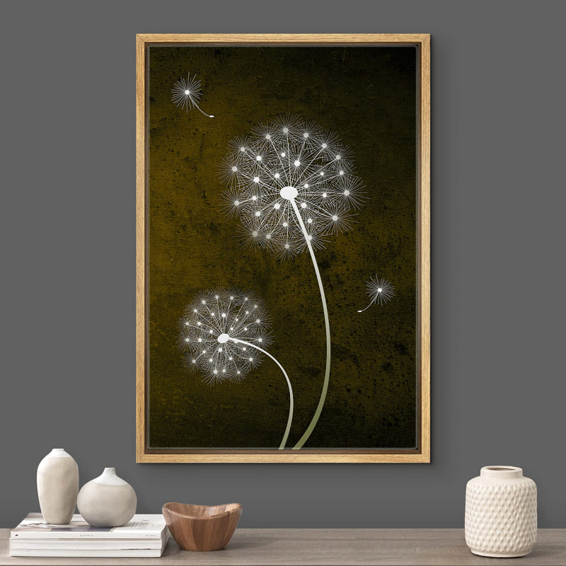 Pissenlit blanc sur fond brun, illustrations de plantes, minimalisme, décor de salon rustique, Naturel, H 24 po x l 16 po