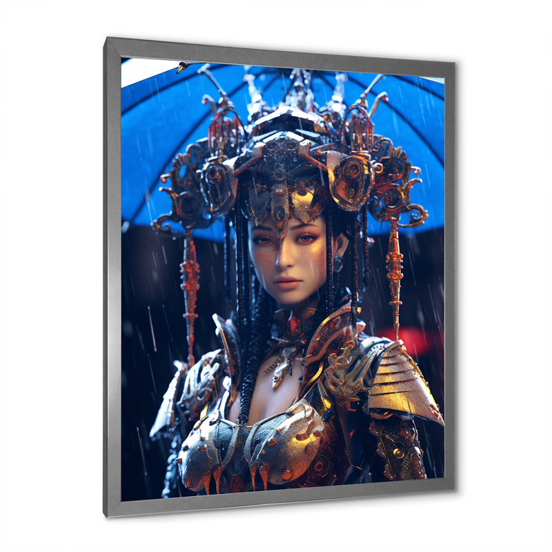 «Cyberpunk Goddess Futuristic Portrait» - reproduction, H 32 po x l 24 po x P 1 po, Cadre simple argenté
