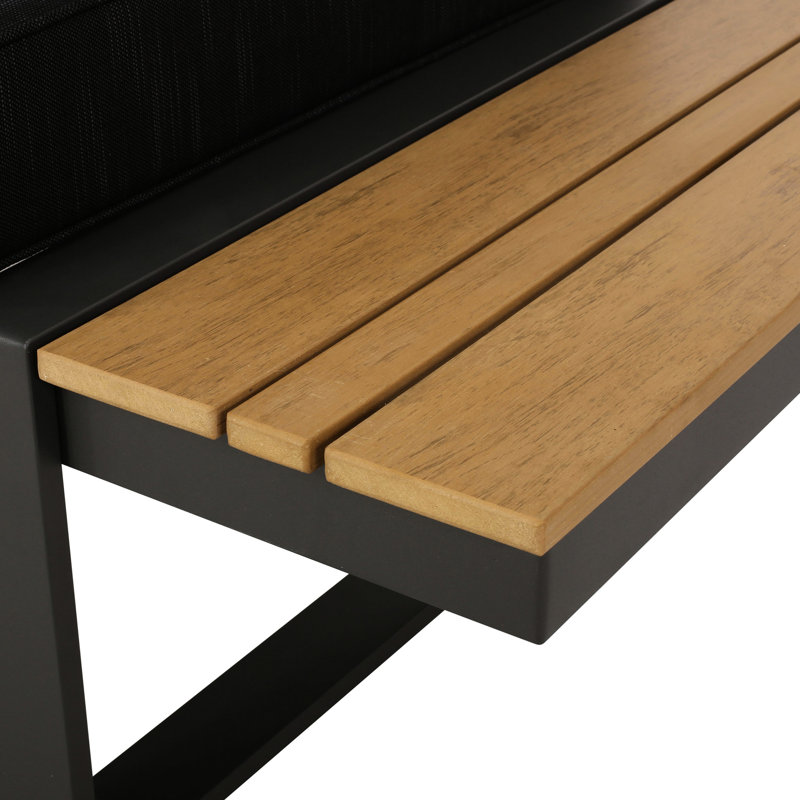 Dark Grey Left Arm Seater With Aluminum Construction, Water- Lining, Ornamental Faux Wood Body And Extra Space