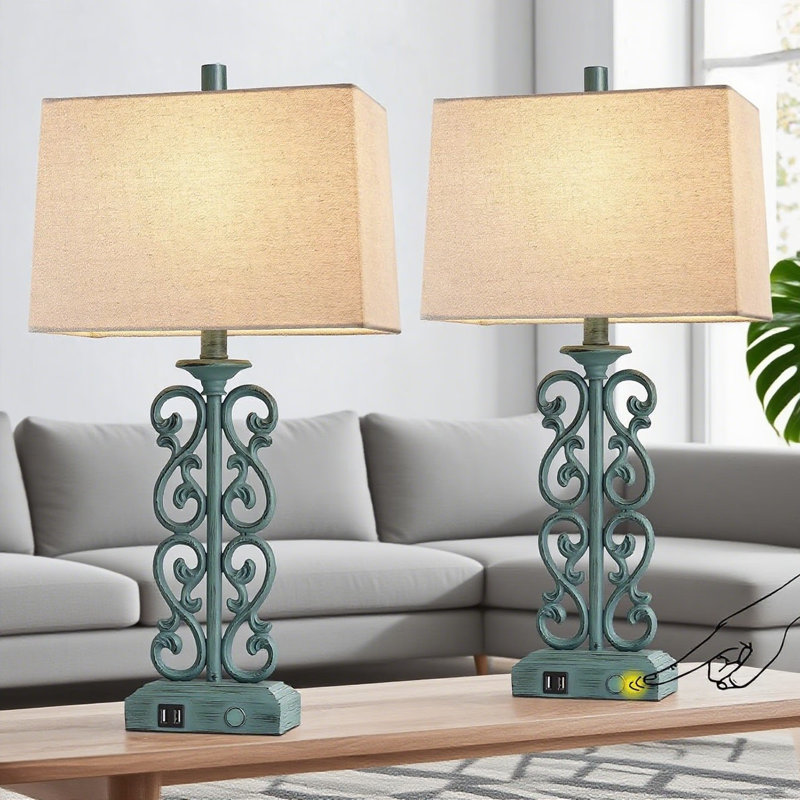 Set Of 2 Touch Control Table Lamps With USB Charging Ports, 3-Way Dimmable Nightstand Lamps For Bedroom Living Room Farmhouse Decor, Includes LED Bulbs