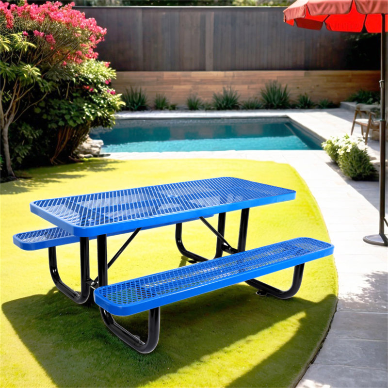 Table de pique-nique rectangulaire en acier pour l'extérieur 6 pi., Blue / Black