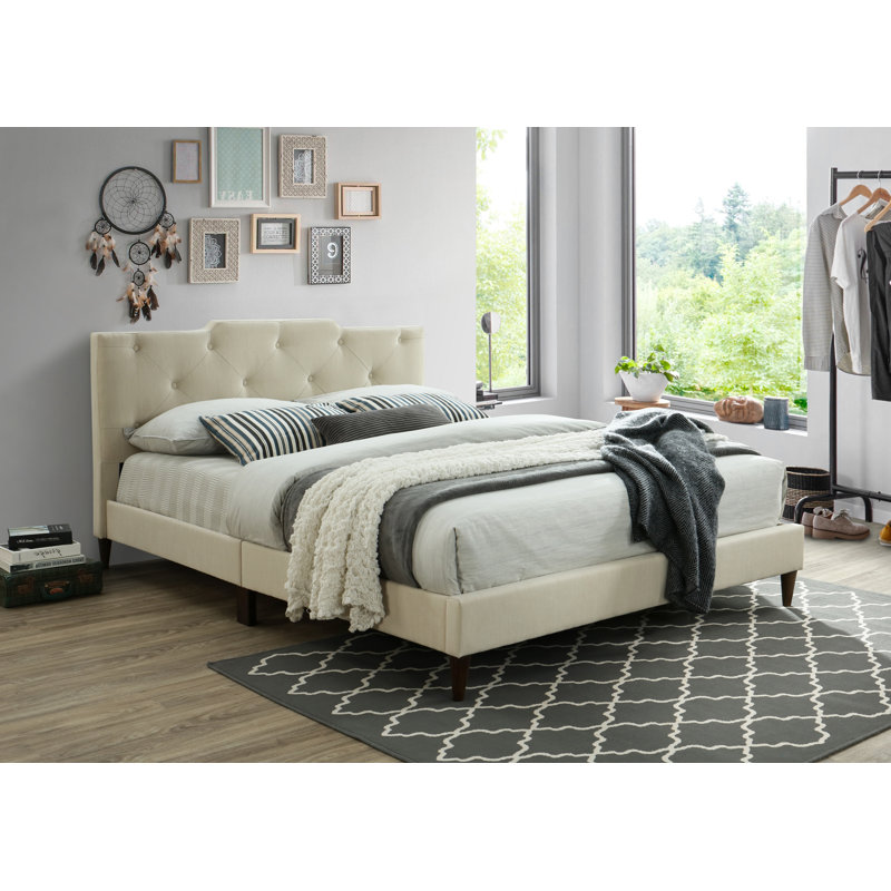 Meriweather Upholstered Bed, Double (4'6), Light Beige