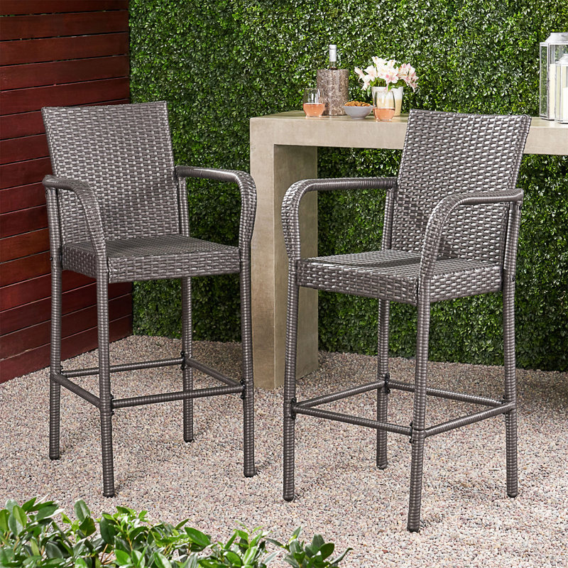 Barstool With Durable Polyethylene Rattan And Weather-Resistant Metal Frame For Modern Outdoor Spaces, Gray