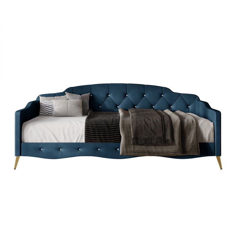 Arwilla Twin Size Daybed in Velvet, Navy Blue Velvet