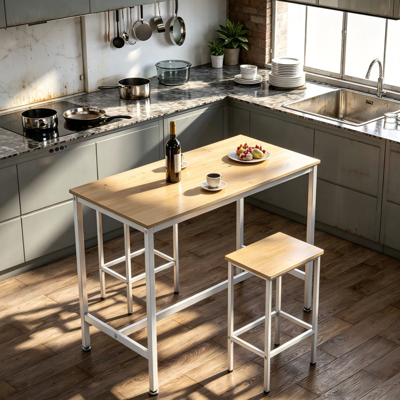 Ensemble de table de bar 3 pièces avec 2 tabourets, table de pub de hauteur 47,2 po et chaises