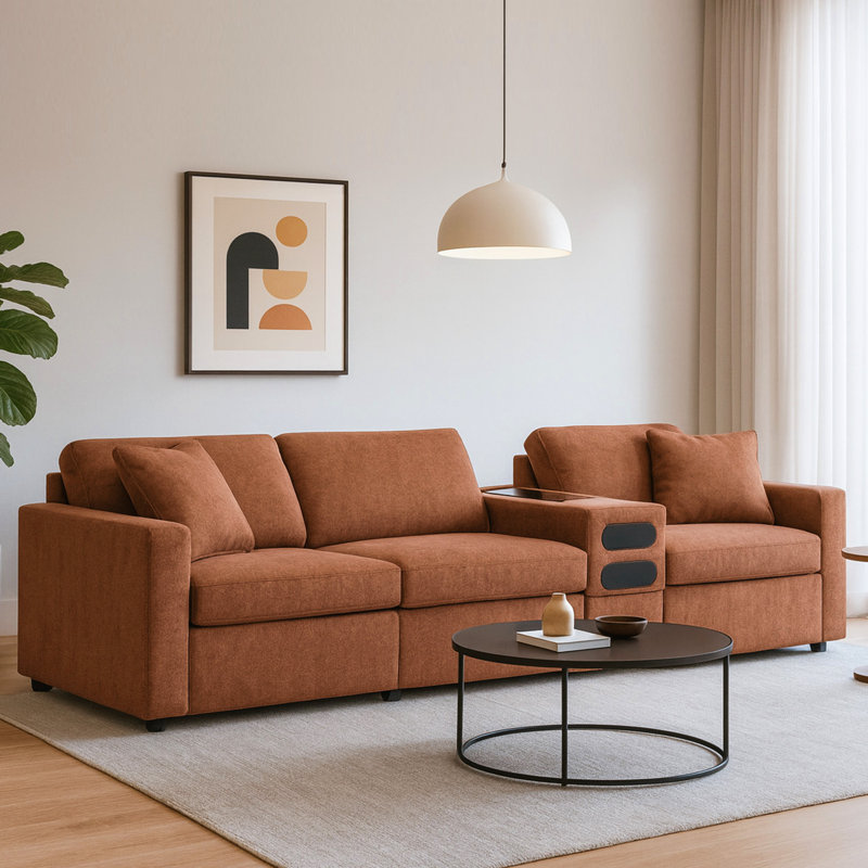 Braintree 4-Piece Sectional With Audio Console, Brown Polyester