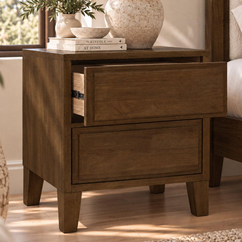 Table de chevet en bois massif Knighten, Noyer foncé