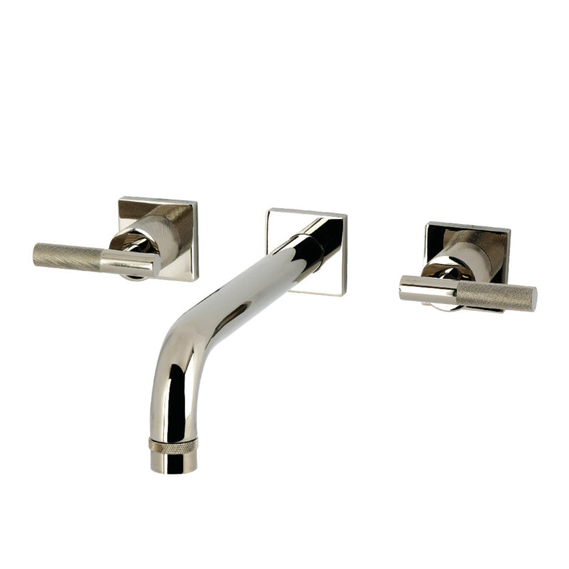 Kingston Brass Convergent Two-Handle 3-Hole Wall Mount Roman Tub Faucet With Knurled Handle, Polished Nickel