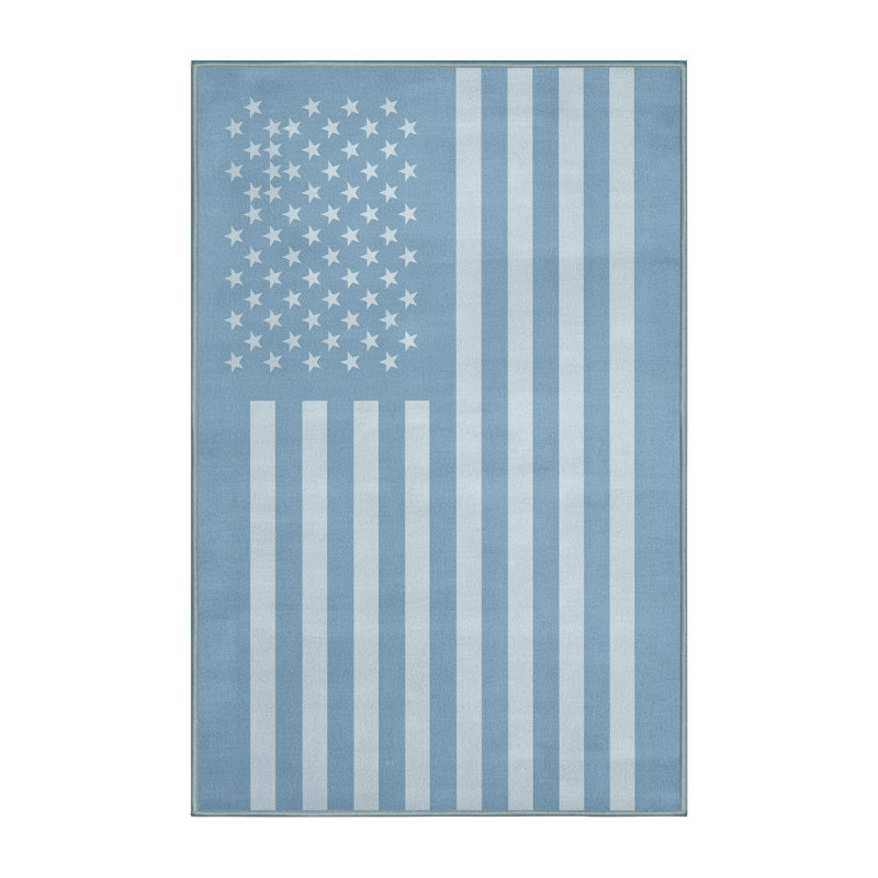Soft Plush Fehrenbach July 4Th Modern & Contemporary Abstract Area Rug in Blue – SkyBlue Binding, 6x9