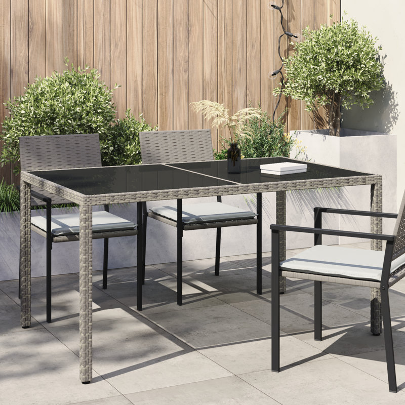 Millgrove Glass Outdoor Dining Table 90 cm D, 75cm H x 150cm W x 90cm D, Black, Beige