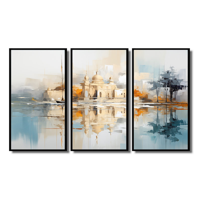 Ensemble d'art mural Plympton - City Buildings, Cadre flottant noir, H 32 po x l 48 po x P 1 po