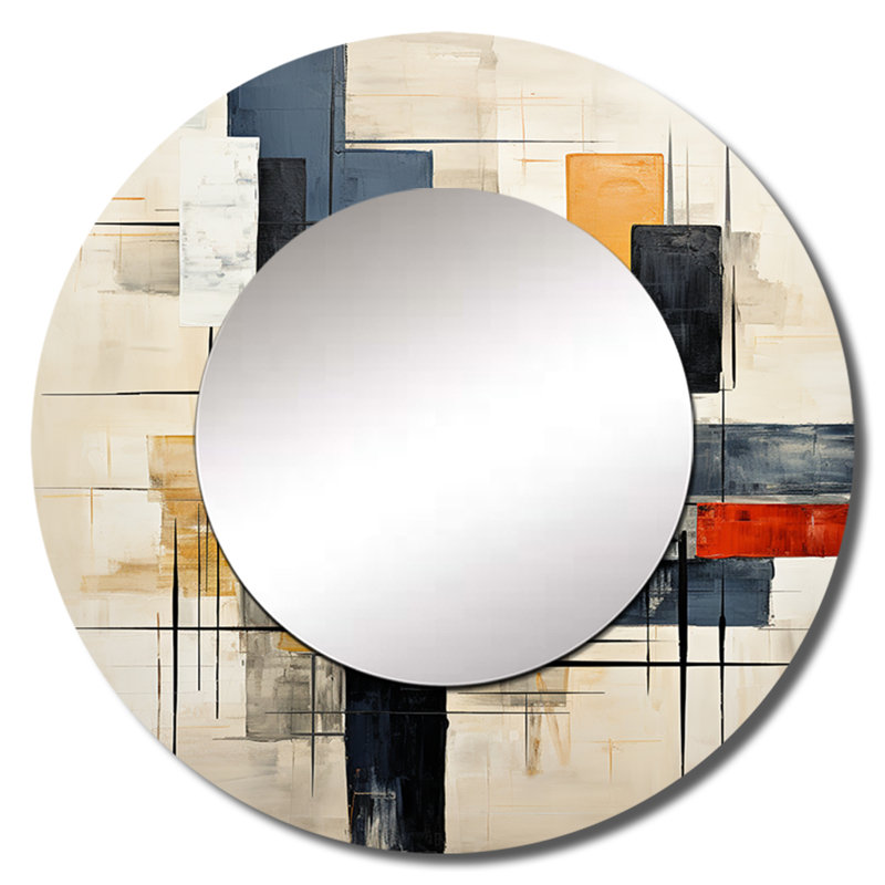 Ivoire illusion abstraite formes - miroir mural unique formes abstraites, miroir rond moderne, art imprimé en métal