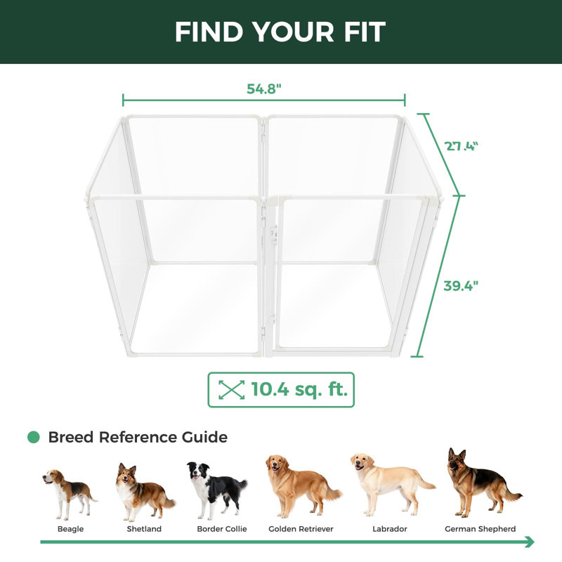 Parc d'intérieur pour chien en acrylique robuste AuraSpace Pro de FXW, structure robuste en métal, hauteur 40 po, 6 panneaux pour chiens de taille moyenne et grande, blanc