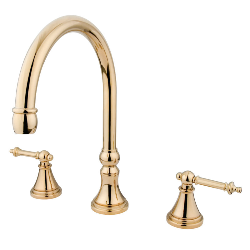 Kingston Brass Templeton Two-Handle 3-Hole Deck Mount Roman Tub Faucet, Polished Brass