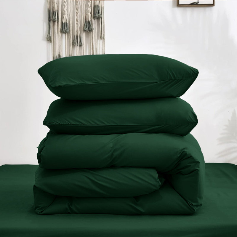 Premium 4-Piece Ultra-Soft Microfiber Duvet Complete Cover Set, Super King Duvet Cover + 3 Additional Pieces, Emerald