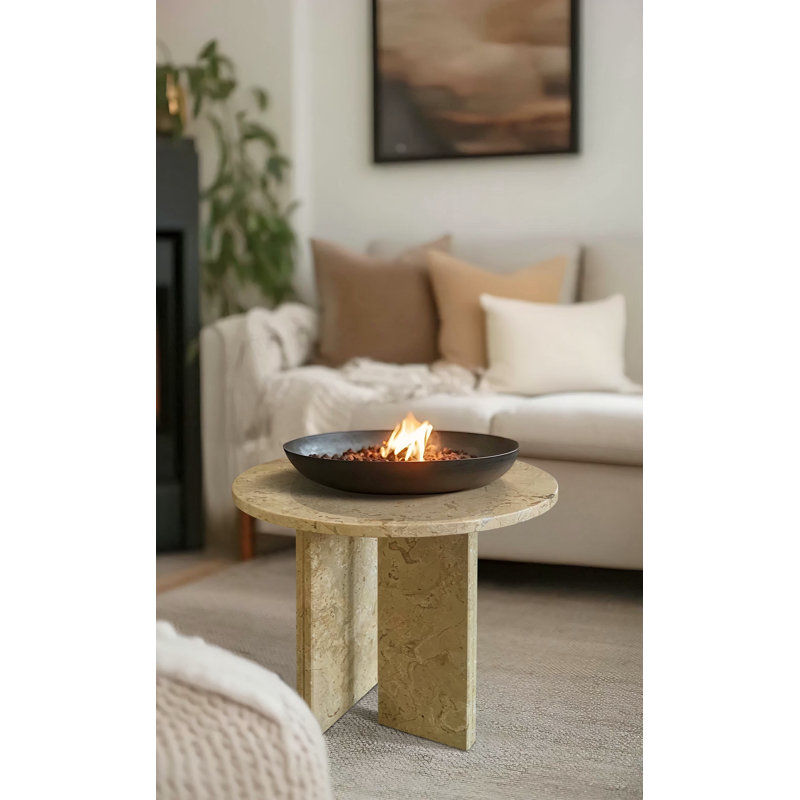 Table basse en marbre naturel beige doré jaune