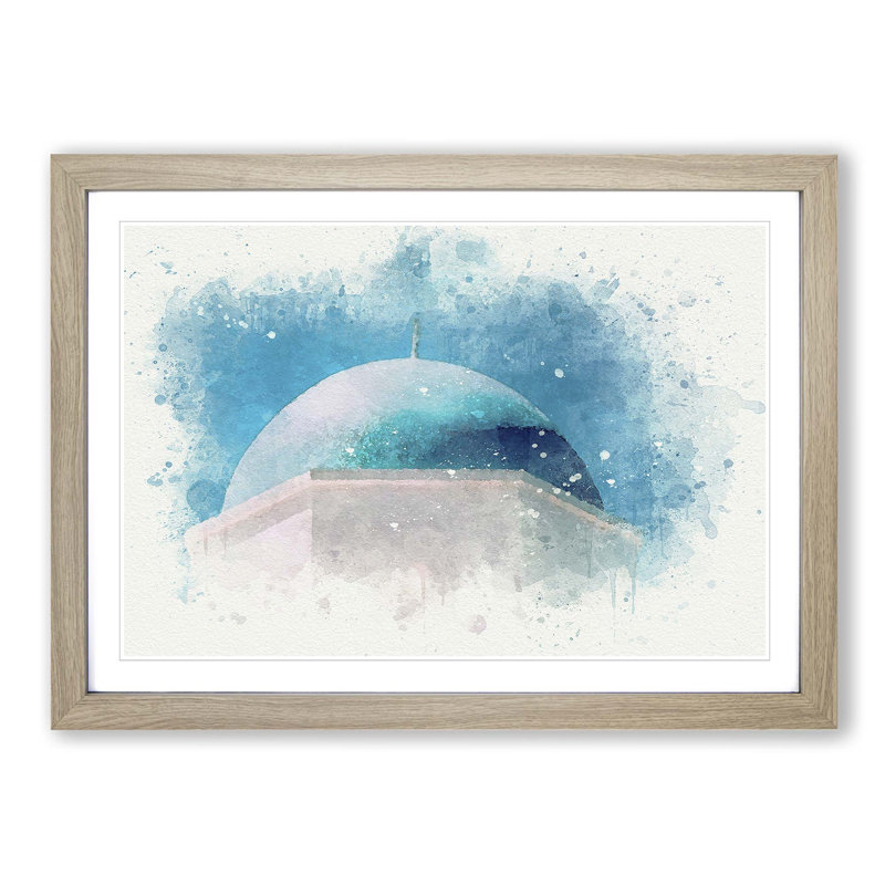 Blue Domed Church in Santorini in Abstract - Picture Frame Graphic Art Print, 36cm H x 48cm W x 2cm D, Oak Framed