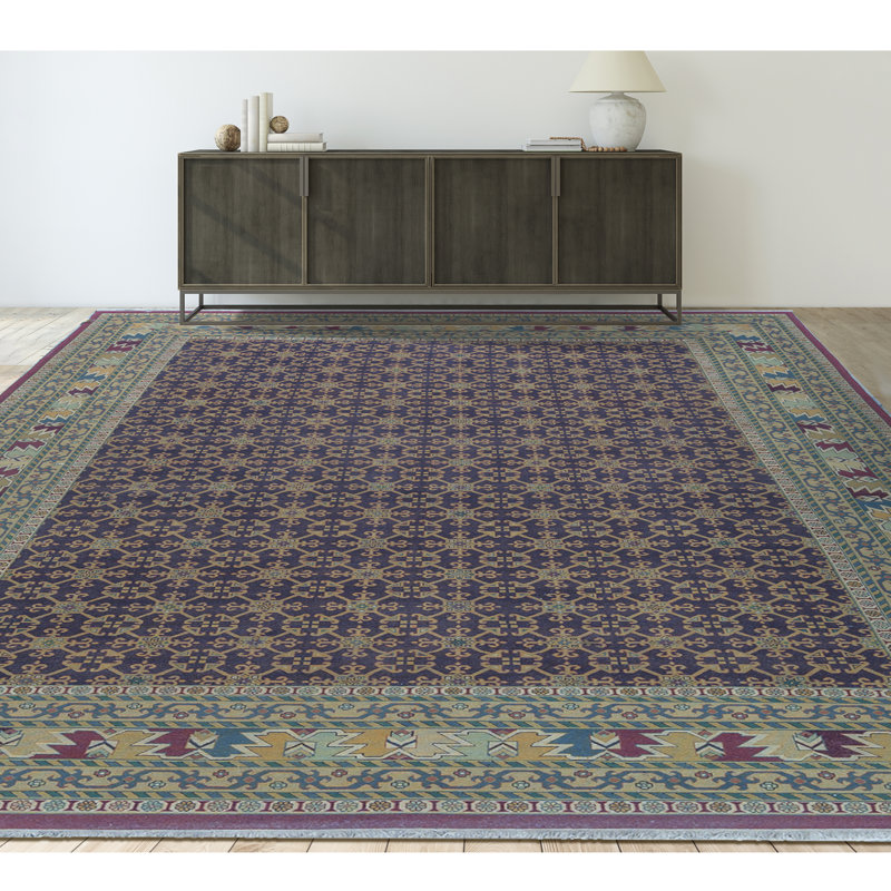 Wool Oriental Area Rug in Purple/Taupe
